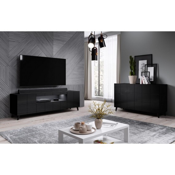 TV-benk Reja 184x58 cm - Svart høyglans - 2 dører