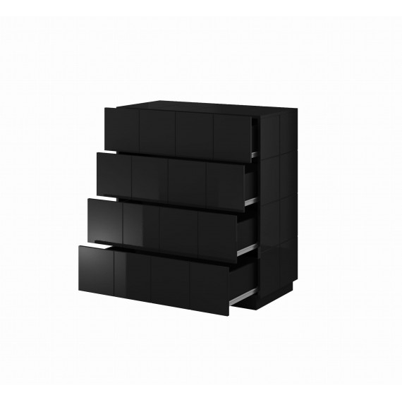 Kommode Raxo 91x104 cm - Svart høyglans - 4 skuffer