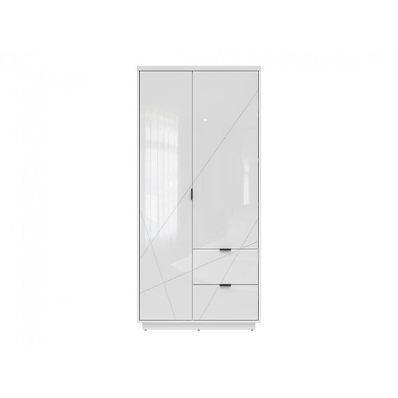 Garderobe Forn 94x201 cm - Hvit høyglans - 2 dører - 2 skuffer