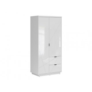 Garderobe Forn 94x201 cm - Hvit høyglans - 2 dører - 2 skuffer