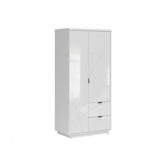 Garderobe Forn 94x201 cm - Hvit høyglans - 2 dører - 2 skuffer