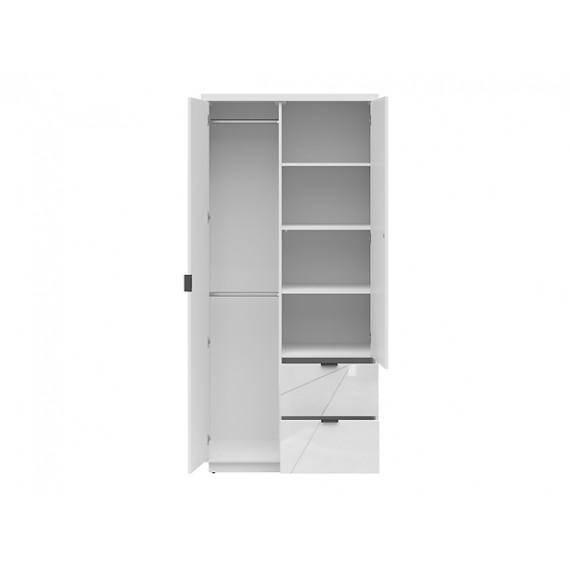 Garderobe Forn 94x201 cm - Hvit høyglans - 2 dører - 2 skuffer