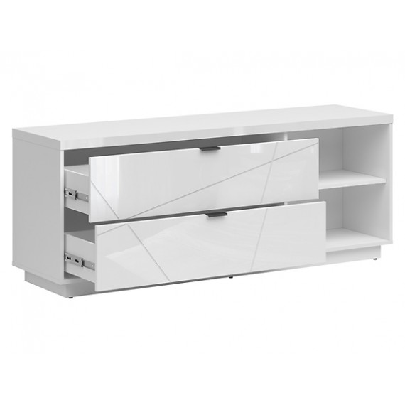 TV-benk Forn 156x61 cm - Hvit høyglans - 2 skuffer
