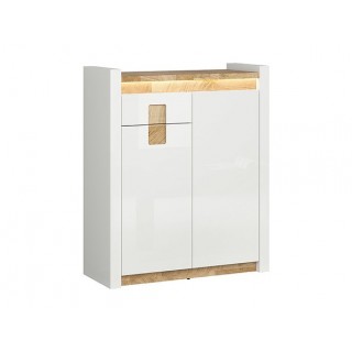 Skap Alameda 92x110 cm - Hvit Høyglans - Trelook - Belysning