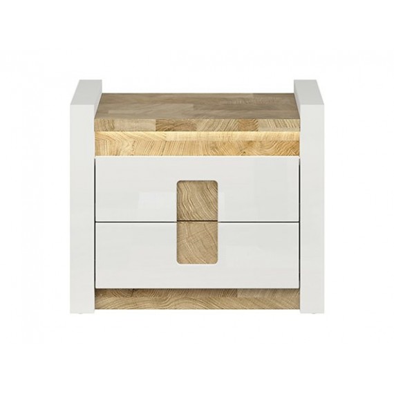 Nattbord Alameda 62x52 cm - Hvit Høyglans - Trelook - Belysning