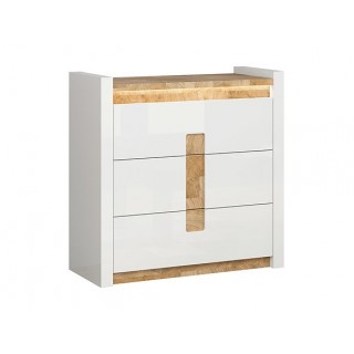 Kommode Alameda 97x97 cm - Hvit Høyglans - Trelook - Belysning