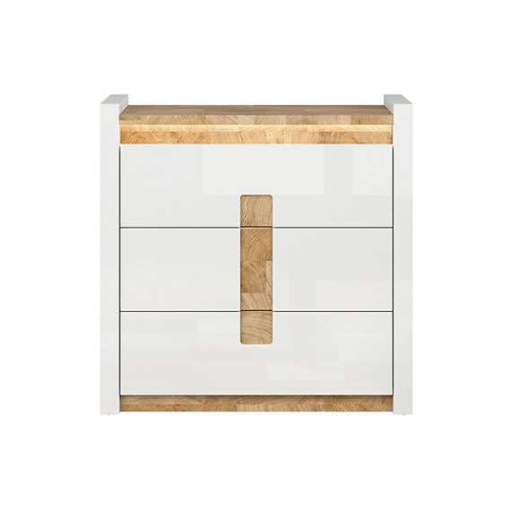 Kommode Alameda 97x97 cm - Hvit Høyglans - Trelook - Belysning