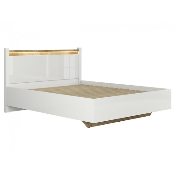Seng Alameda 160x200 cm - Hvit Høyglans - Trelook - Belysning