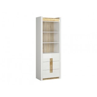 Reol Alameda 72x201 cm - Hvit Høyglans - Trelook - Belysning