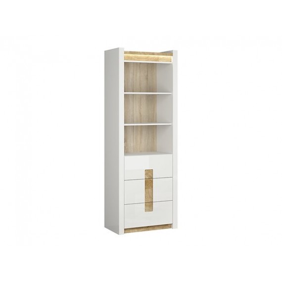 Reol Alameda 72x201 cm - Hvit Høyglans - Trelook - Belysning