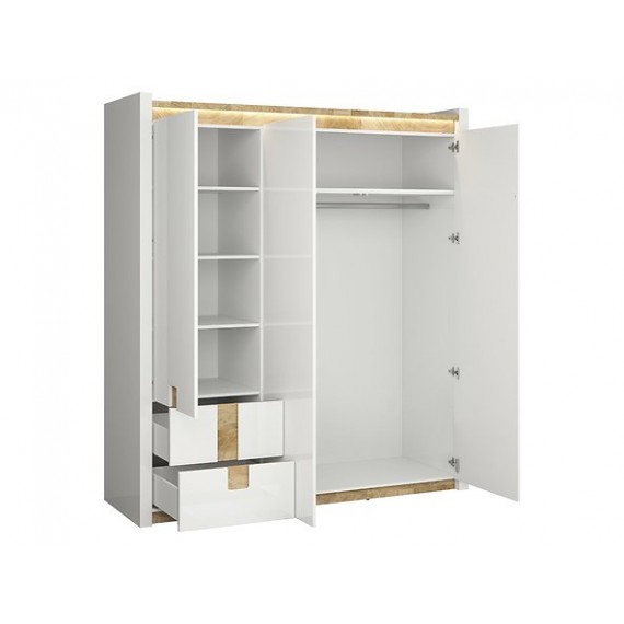Garderobeskap Alameda 180x201 cm - 3 dører - med belysning