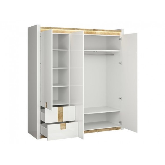 Garderobeskap Alameda 180x201 cm - 3 dører - med belysning
