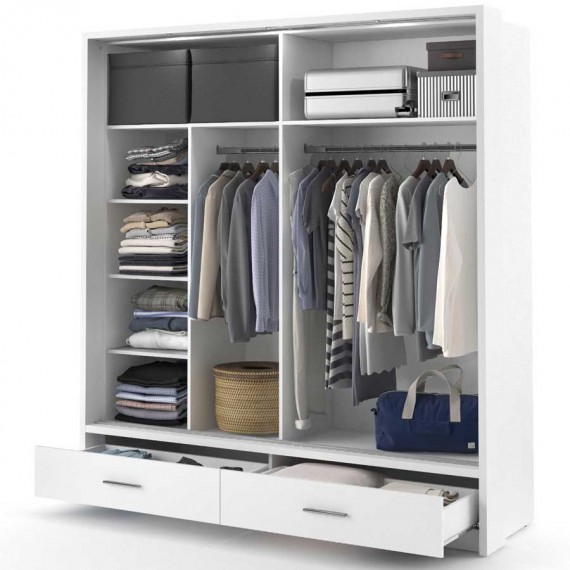 Garderobeskap Arti 200x215 cm - Hvit matt - LED