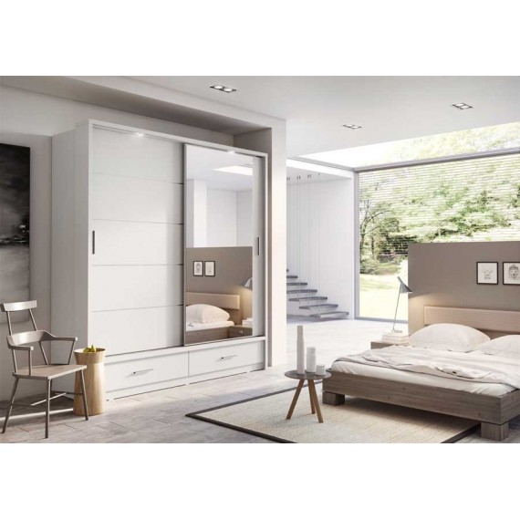 Garderobeskap Arti 200x215 cm - Hvit matt - LED