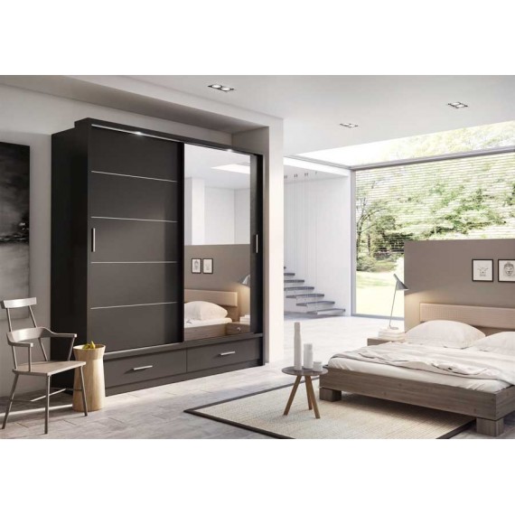 Garderobeskap Arti 200x215 cm - svart matt - LED