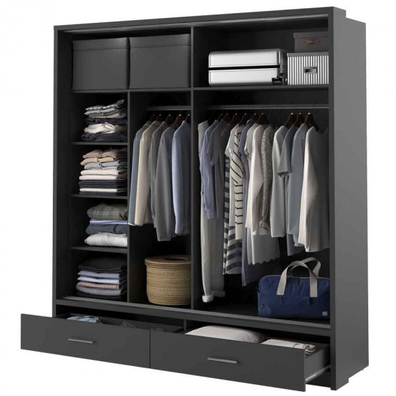 Garderobeskap Arti 200x215 cm - svart matt - LED