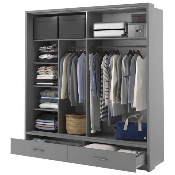 Garderobeskap Arti 200x215 cm - grå - LED