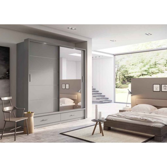 Garderobeskap Arti 200x215 cm - grå - LED