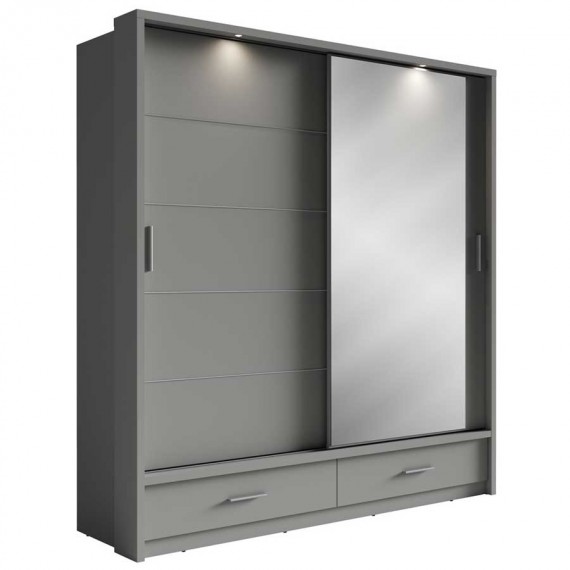 Garderobeskap Arti 200x215 cm - grå - LED