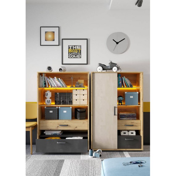 Skap Qubic 90 x 138 cm - Trelook - 2 skuffer - LED