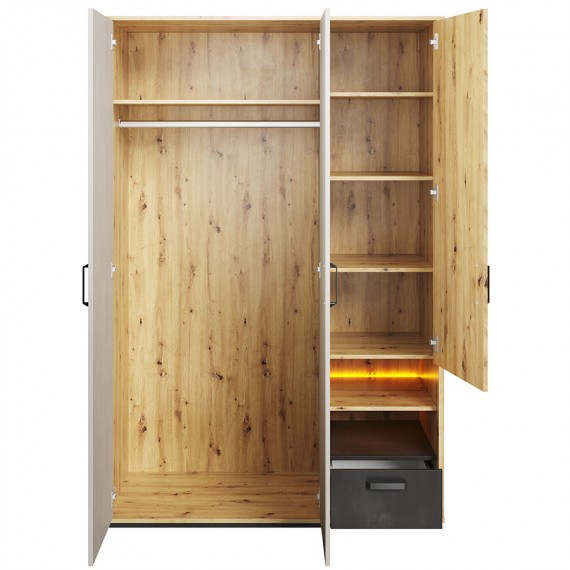 Garderobe Qubic 130 x 195 cm - Trelook - 3 dører - 1 skuff - LED