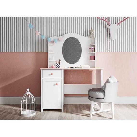 Toalettbord med speil og hyller Luna 110 x 157 cm - Hvit matt - Rosa