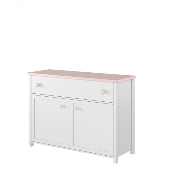 Skjenk Luna 110 x 90 cm - Hvit matt - Rosa - 2 dører - 1 skuff