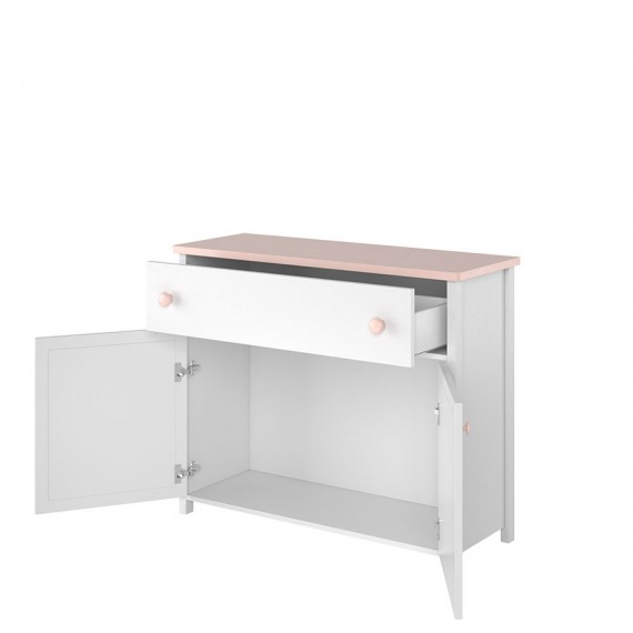 Skjenk Luna 110 x 90 cm - Hvit matt - Rosa - 2 dører - 1 skuff