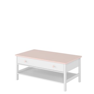 Sofabord med hylle Luna 110 x 47 cm - Hvit matt - Rosa - 1 skuff