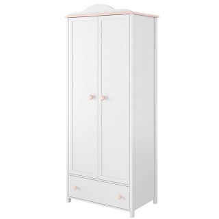 Garderobe Luna 85 x 196 cm - Hvit matt - Rosa - 2 dører - 1 skuff