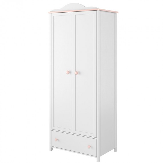 Garderobe Luna 85 x 196 cm - Hvit matt - Rosa - 2 dører - 1 skuff