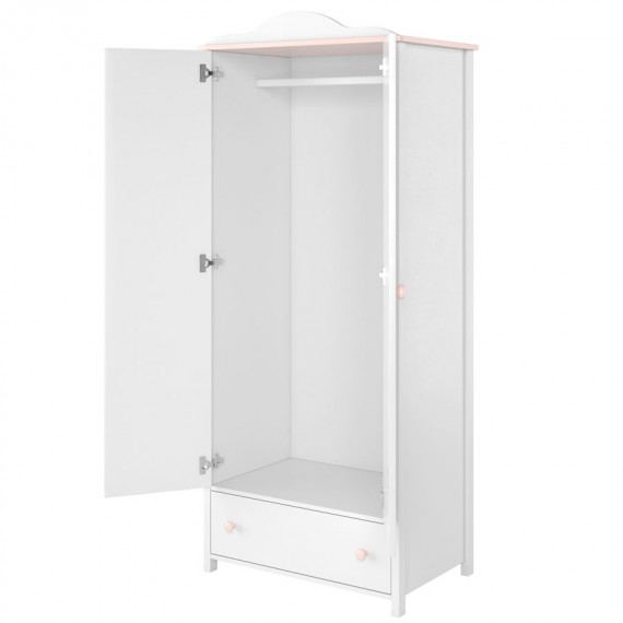 Garderobe Luna 85 x 196 cm - Hvit matt - Rosa - 2 dører - 1 skuff
