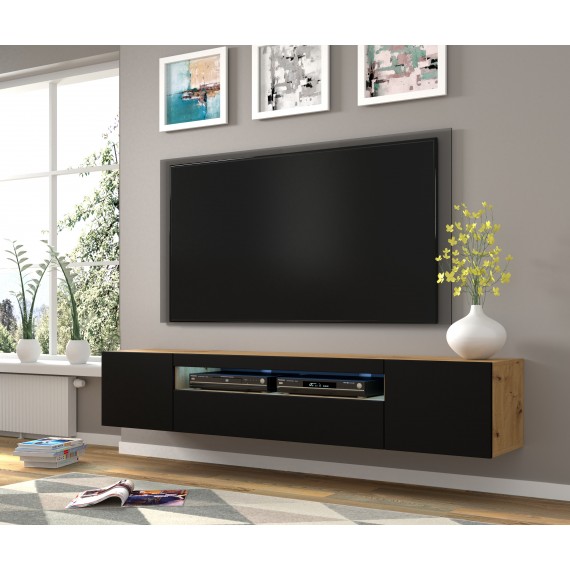 TV-benk Aura 200x42 cm - eik artisan - svart matt