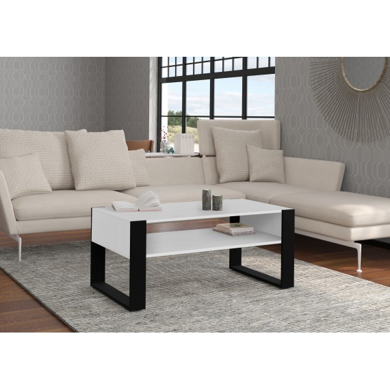 Sofabord Nuka 110x48 cm - hvit matt - svart matt