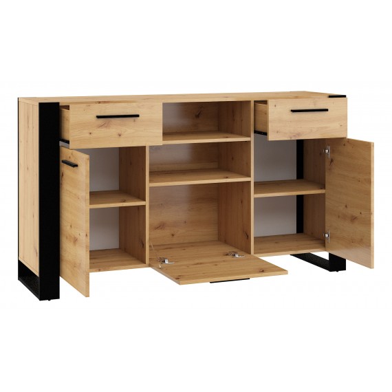 Skjenk Nuka 155x87 cm - eik artisan - 3 dører - 2 skuffer