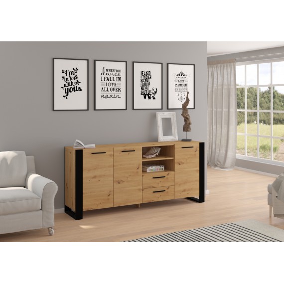 Skjenk Nuka 197x87 cm - eik artisan - 3 dører - 2 skuffer