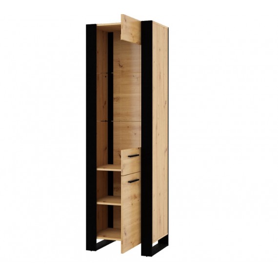 Vitrineskap Nuka 58x188 cm - eik artisan - svart matt - 2 dører