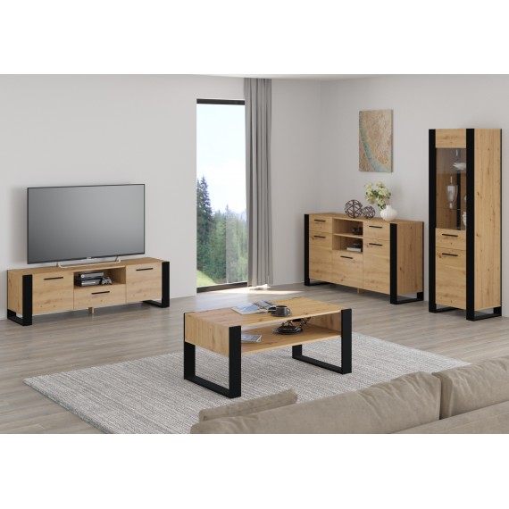 Vitrineskap Nuka 58x188 cm - eik artisan - svart matt - 2 dører