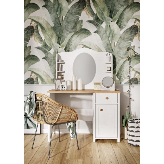 Sminkebord med speil Story 110 x 157 cm - Hvit matt - Eik