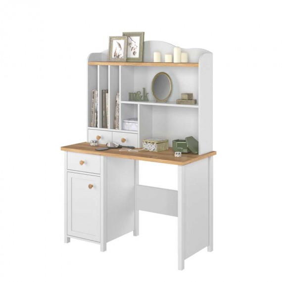Sminkebord med hyller Story 110 x 161 cm - Hvit matt - Eik