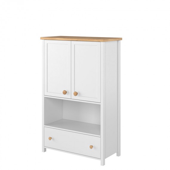 Skap Story 85 x 131 cm - Hvit matt - Eik - 2 dører - 1 skuff