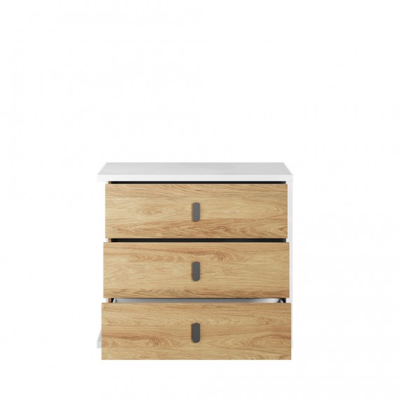 Kommode Simi 100x90 cm - Hvit matt - Eik - 3 skuffer