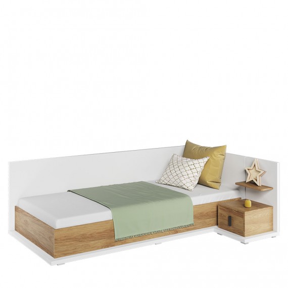 Nattbord Simi 43x70 cm - høyre - hvit matt - eik - 1 skuff