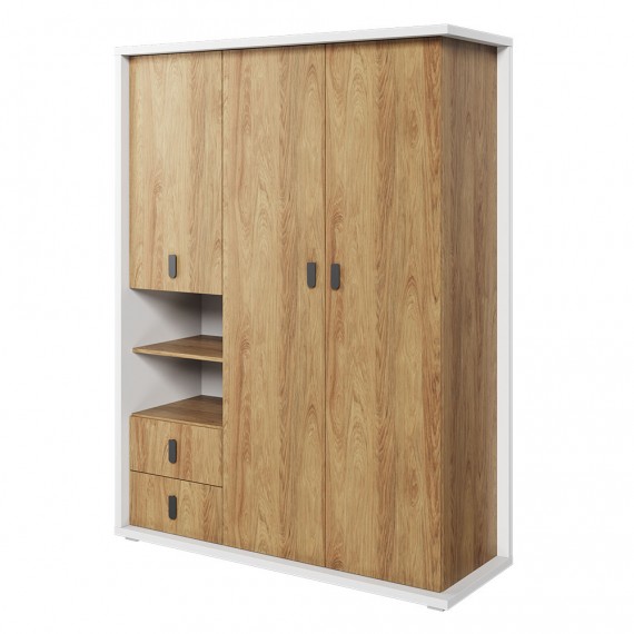 Garderobe Simi 150x200 cm - hvit matt - eik - 3 dører - 2 skuffer