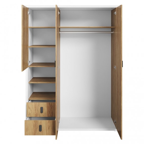 Garderobe Simi 150x200 cm - hvit matt - eik - 3 dører - 2 skuffer