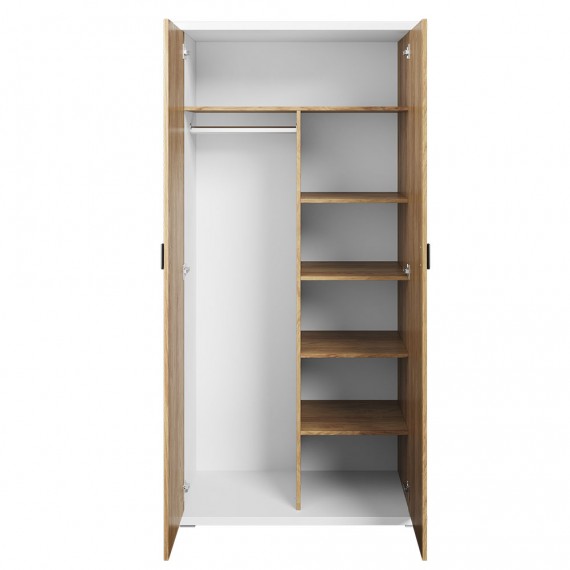 Garderobe Simi 100x200 cm - hvit matt - eik - 2 dører