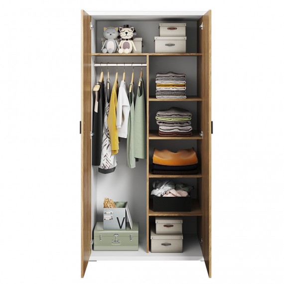 Garderobe Simi 100x200 cm - hvit matt - eik - 2 dører