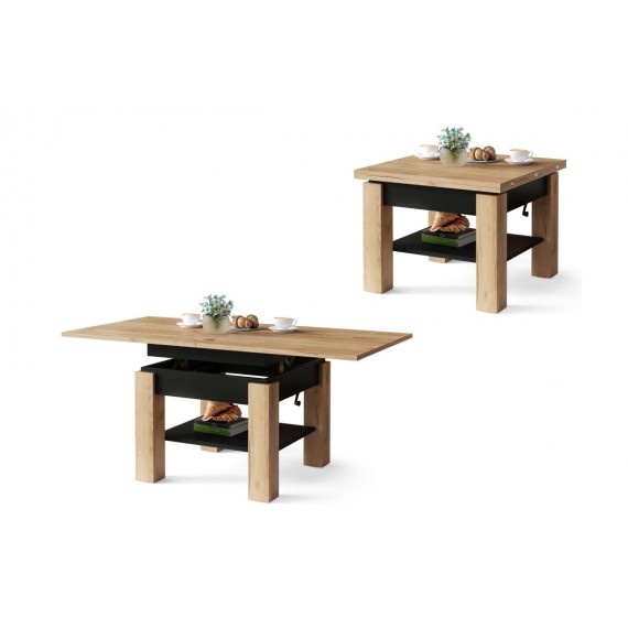 Sofabord CLEO 75-150 cm - eik craft - svart matt