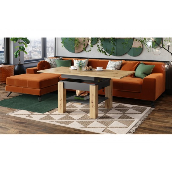 Sofabord CLEO 75-150 cm - eik artisan - antrasitt