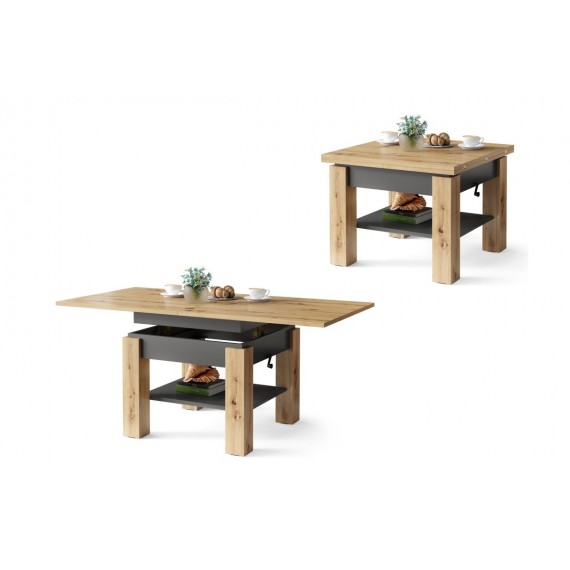 Sofabord CLEO 75-150 cm - eik artisan - antrasitt